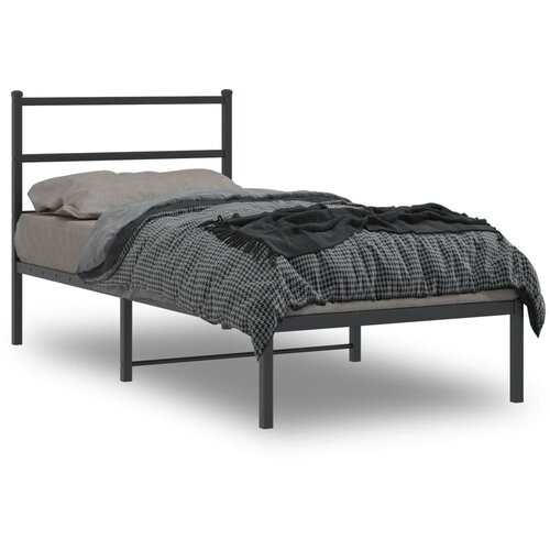 vidaXL Kovinski posteljni okvir z vzglavjem črn 90x200 cm Cene