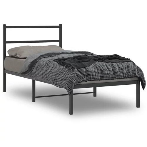 vidaXL Kovinski posteljni okvir z vzglavjem črn 90x200 cm