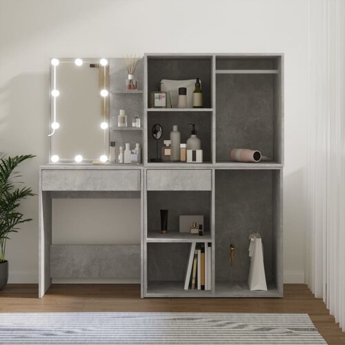  LED toaletni stolić s 2 ormarića boja betona konstruirano drvo Cene