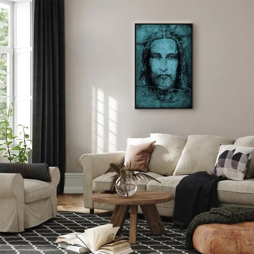  Slika - Shroud of Turin in Turqoise (1 Part) Vertical 40x60 U crnom drvenom okviru Slike