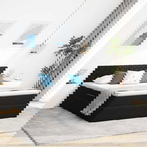 vidaXL Postelja z LED lučmi z vzglavjem Črna 140 x 200 cm Žamet Cene