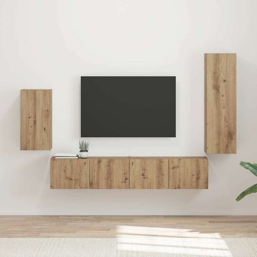  Komplet TV omaric 3 pcs Umetni hrast Konstruiran les - - Rjava - 51.13 - 30 x 31 x 100 cm - 2025-vidaXL-Uvoz_2 Cene
