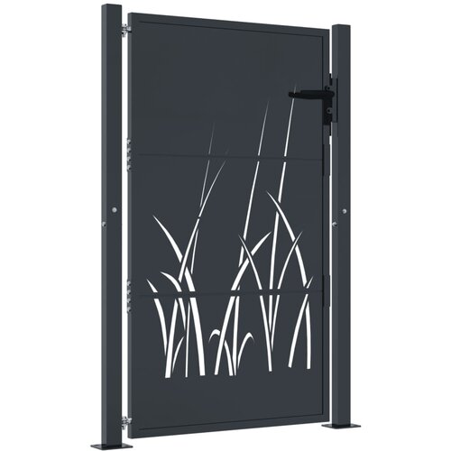 VidaXL Vrtna vrata antracit 105 x 155 cm čelična s uzorkom trave Slike