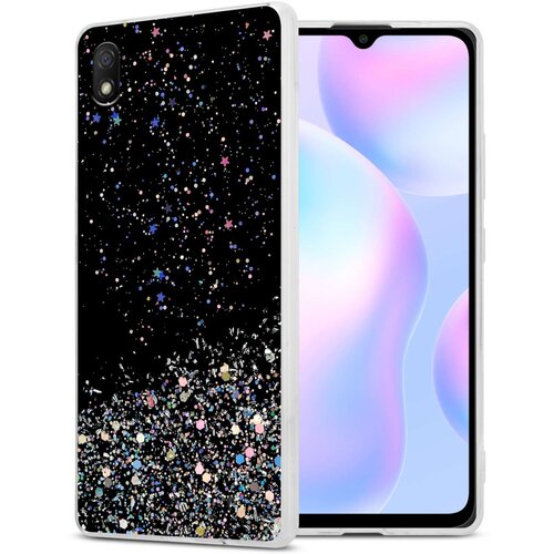 Cadorabo Ohišje, združljivo z Xiaomi RedMi 9A / RedMi 9AT in črna z bleščicami - Zaščitni ovitek iz prožnega silikona TPU s svetlečimi bleščicami, (20859850) Cene