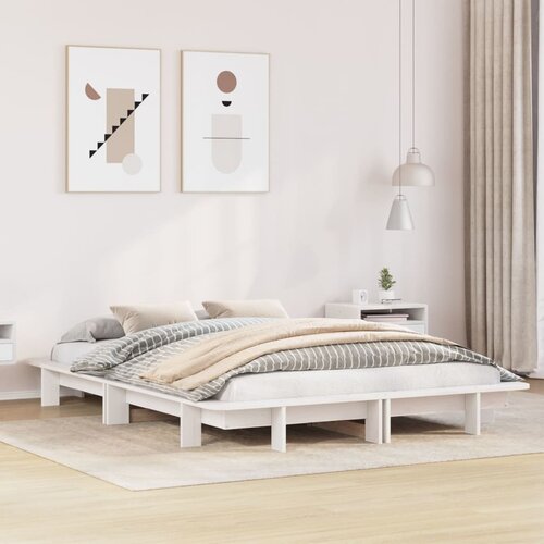 vidaXL Posteljni okvir brez vzmetnice bel 135x190 cm trdna borovina Cene