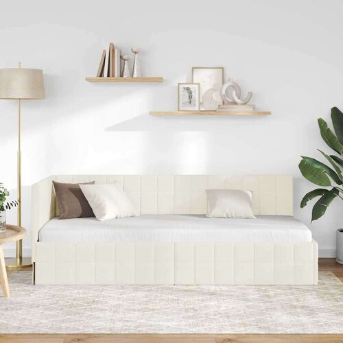 VidaXL kutni okvir kreveta s uzglavljem krema 80 x 200 cm bar&amp;scaron;un Slike