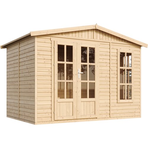 Timbela Lesena vrtna hi&amp;scaron;a - H232x332x222 cm/6 m&amp;sup2; - Panelna konstrukcija, Vrtna pisarna s podi - M334FB, (21999113) Slike
