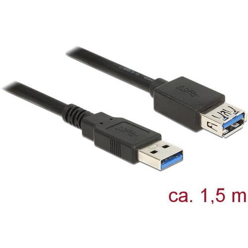 Delock USB kabel USB 3.2 gen. 1 (USB 3.0) USB-A vtič\, USB-A vtičnica 1.50 m črna pozlačeni konektorji 85055, (20416442) Cene
