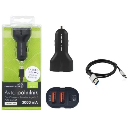 Chameleon Avto polnilnik IBD318-2UC (QC 3.0) (2 x USB vhod, 1 x Type C vhod) s Type C in MicroUSB kabl