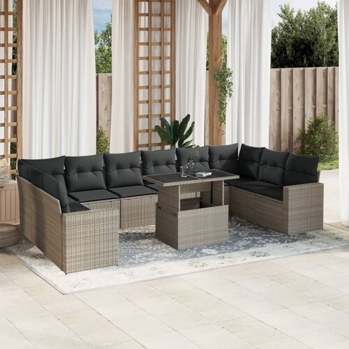 VidaXL 11-dijelni set vrtnih sofa poliratan s jastucima svijetlosivi Slike