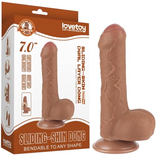 Lovetoy sliding-skin - dvostruki sloj dildo s testisima - 18,3 cm (natural) Slike