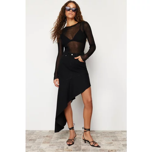 Trendyol Black Asymmetrical High Waist Maxi Denim Skirt