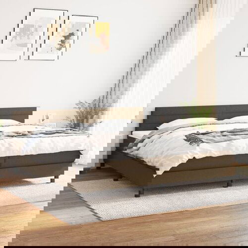 VidaXL Krevet s oprugama i madracem tamnosmeđi 200x200 cm od tkanine Slike