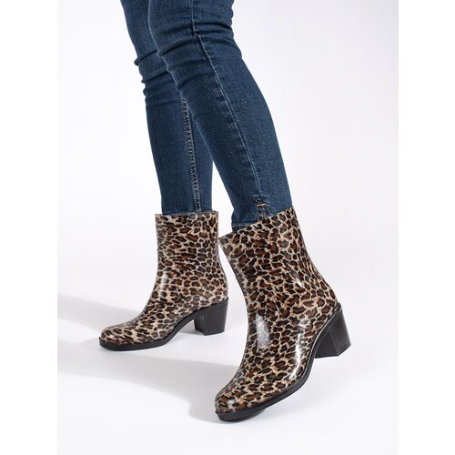 Shelvt Women's leopard-print heeled wellingtons Cene