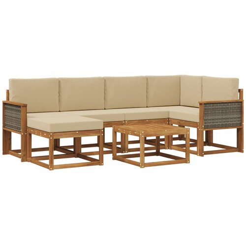vidaXL Zunanja garnitura za sedenje z blazino 7 pcs Naravna in bež, (5000279506) Cene