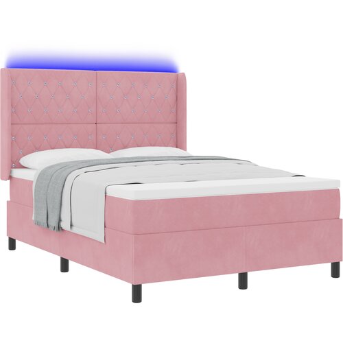 vidaXL Box Spring postelja z vzmetnico in LED roza 140x200 cm žamet, (22049745) Cene
