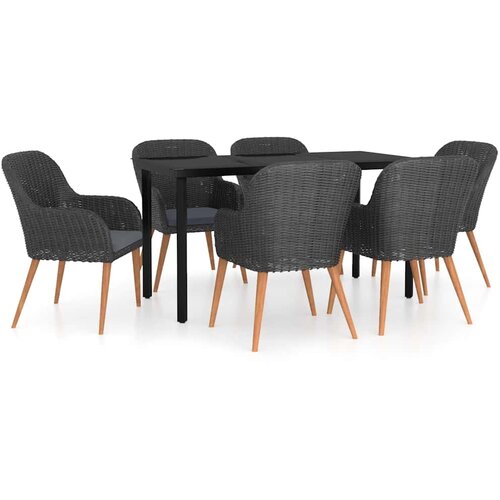  7-dijelni vrtni blagovaonski set s jastucima crni Crna Dužina stola 140 cm Slike