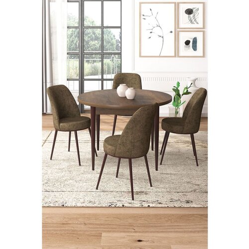 Hanah home Tor - Baroque, Brown BaroqueBrown Dining Table & Chairs Set (5 Pieces) Cene