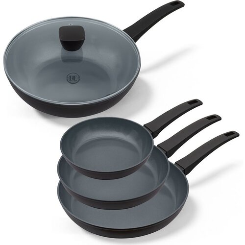 BE Living 3-delni set ponev (20-24-28 cm) + wok s pokrovom 28 cm BE Living - Delight black Cene