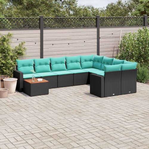  Vrtna garnitura - 10-dijelni set vrtnih sofa od poliratana s jastucima crni - Crna 2x corner+5x centre+2x sofa+1x garden+11x bac Cene