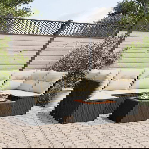  The Living Store Vrtna sedežna garnitura 7-delna z blazinami črn poli ratan - Vrtna Sedežna Garniture, (21472917) Cene