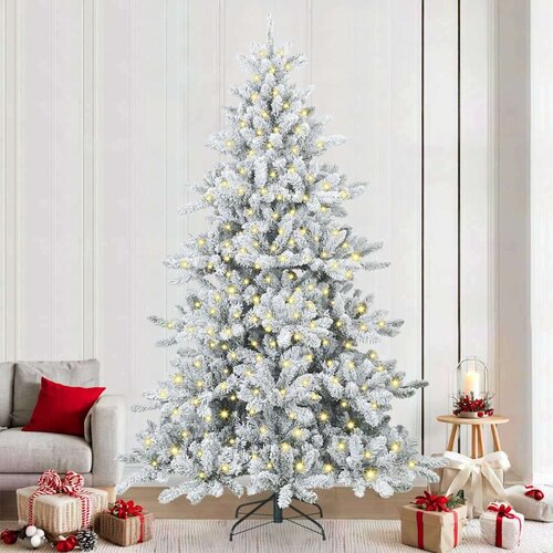 vidaXL Umjetno božićno drvce s nogom s 300 LED dioda Bijelo 240 cm PVC Cene