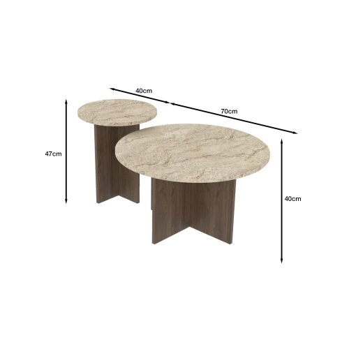  Komplet od 2 konferencijska stočića PURO, prečnik 40/70 cm, orah/bež Slike