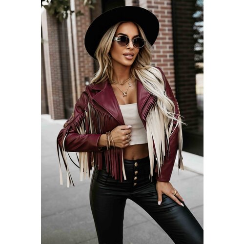 Numoco basic 624-2 Short jacket with fringes made of soft eco-leather - burgundy Slike