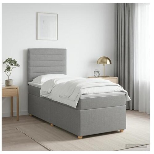 VidaXL boxspring postelja z vzmetnico, tkanina, svetlo siva, 90&amp;times;200 cm Slike