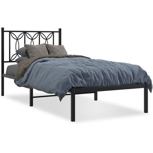 VidaXL Metalni okvir za krevet s uzglavljem crni 90x200 cm Slike