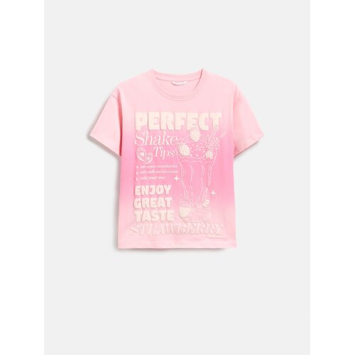 Reserved Ležerni t-shirt s printom - pastelnoružičasto Cene