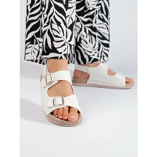 Shelvt White women's sandals with Velcro fastening