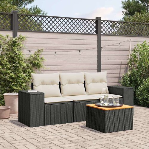 VidaXL 4-dijelni set vrtnih sofa od poliratana s jastucima crni Slike