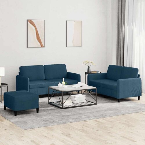  3-dijelni set sofa s jastucima plavi baršunasti Cene