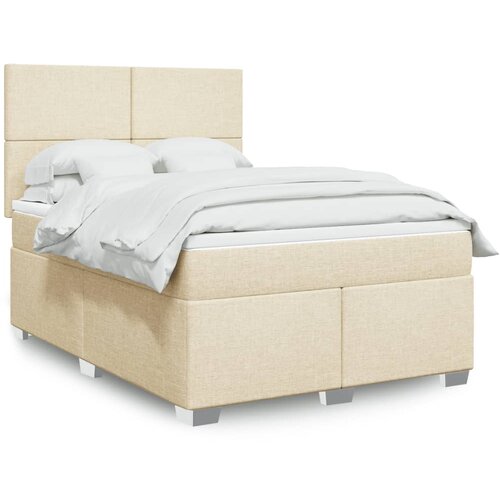 vidaXL Box spring postelja z vzmetnico krem 160x200 cm blago, (21319877) Cene