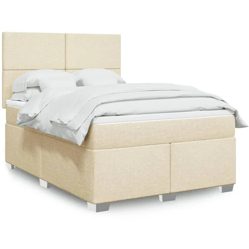 vidaXL Box spring postelja z vzmetnico krem 160x200 cm blago, (21319877) vidaXL Box spring postelja z vzmetnico krem 160x200 cm blago, (21319877)