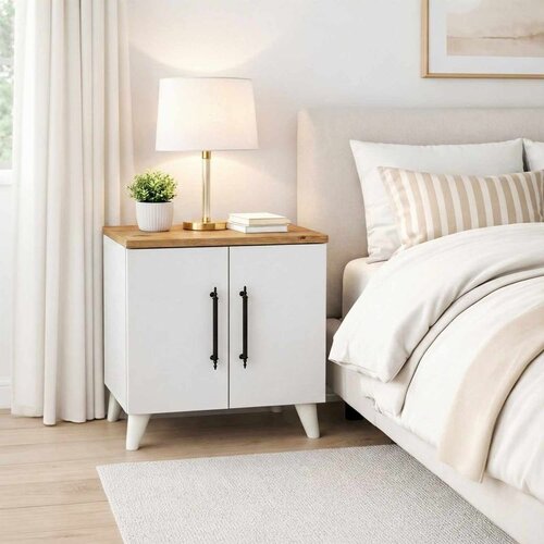 Hanah home noćni ormarić Lumen, 51,5 cm, beli / atlantski bor Cene