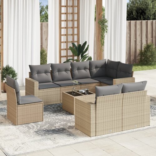 vidaXL 9-dijelni set vrtnih sofa s jastucima bež od poliratana Cijene