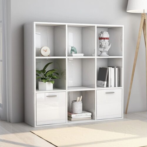 VidaXL Knjižna omara visok sijaj bela 98x30x98 cm iverna plo&amp;scaron;ča Slike