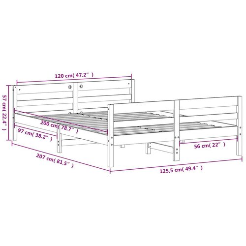 VidaXL okvir za krevet s uzglavljem 120 x 200 cm od masivne borovine Slike
