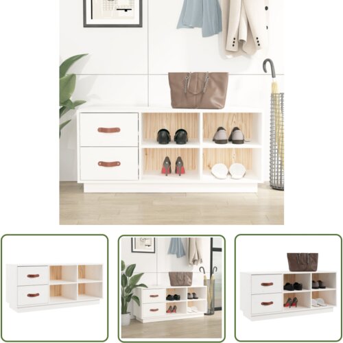 The Living Store Klop za čevlje bela 100x34x45 cm trdna borovina - Klop Za Čevlje, (21744464) Cene