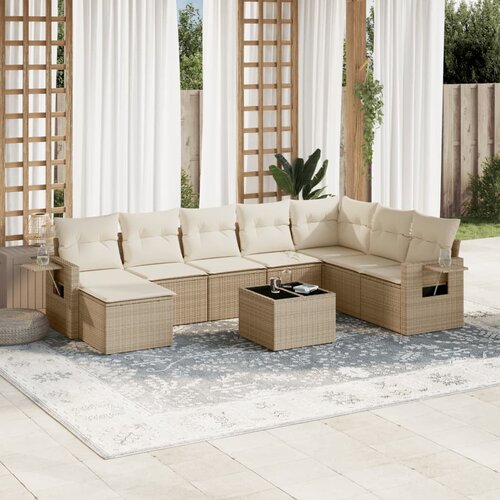  9-dijelni set vrtnih sofa s jastucima bež od poliratana 85 x 62 x 69 cm Cijene