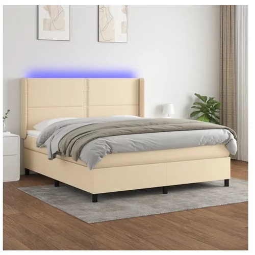  Box spring postelja z vzmetnico LED krem 160x200 cm blago