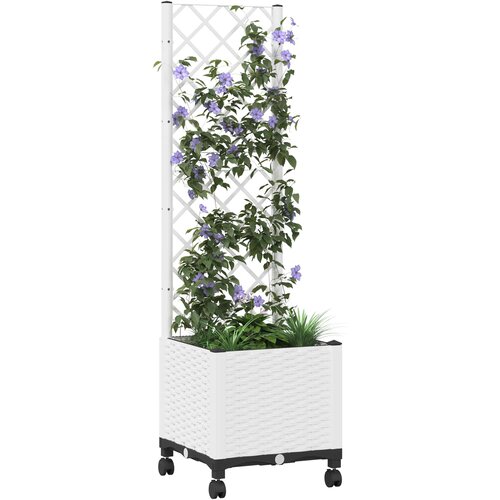  Vrtni saksija s re&amp;scaron;etkom i kotačima Bijela 40 x 40 x 146 cm PP Slike
