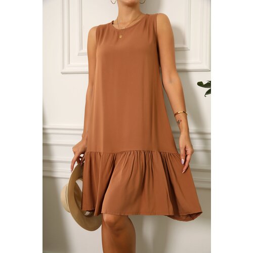 armonika Women's Brown Sleeveless Skirt FROLLED DRESS Cene