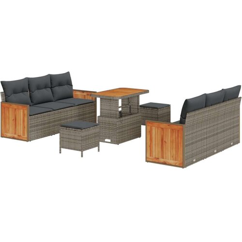  9-dijelni vrtni sofa set s jastučićima siva poli ratan akacija 2-sjedna vrtna sofa s jastučićima siva poli ratan Vrtna garnitu Cene