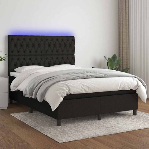  Krevet box spring s madracem LED crni 140x200 cm od tkanine Cijene