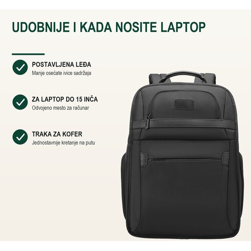 Bruno Poslovni ranac Transit, Laptop 15&amp;quot;, 4 džepa sa rajsfer&amp;scaron;lusom, Crni Slike