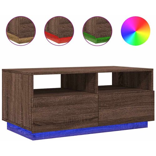 Maison Chic Klubska mizica - kavna mizica - Nizka mizica z LED lučkami rjavi hrast 90x49x40 cm, (21751919) Slike