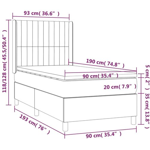  Krevet box spring s madracem LED svjetlosivi 90x190 cm tkanina Slike